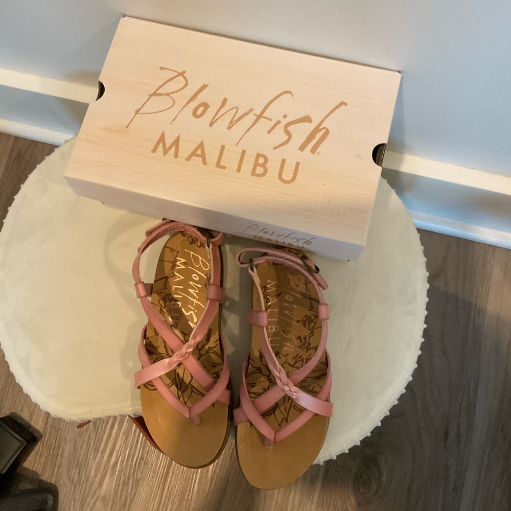 Blowfish Pink and Tan Woven Strap Sandals
